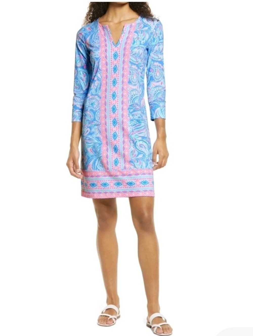 Lilly Pulitzer Blue & Pink Paisley V-Neck Midi Dress